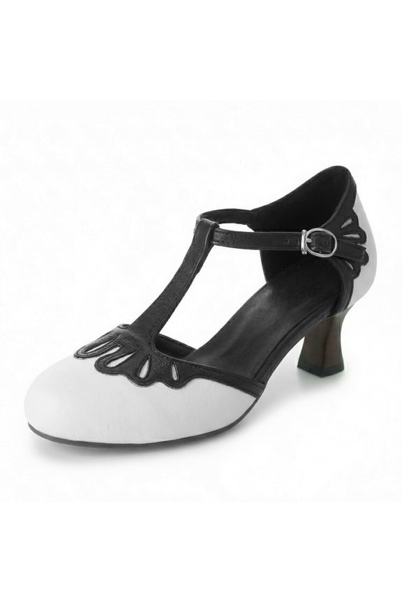 Women's Low Heels Mary Jane Pumps - Adorable Vintage Shoes- Unique Round Toe Design with an Adjustable T Strap