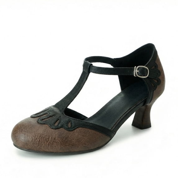 SACFOF Women's Low Heels Mary Jane Pumps - Adorable Vintage Shoes- Unique Round Toe Design with an Adjustable T Strap