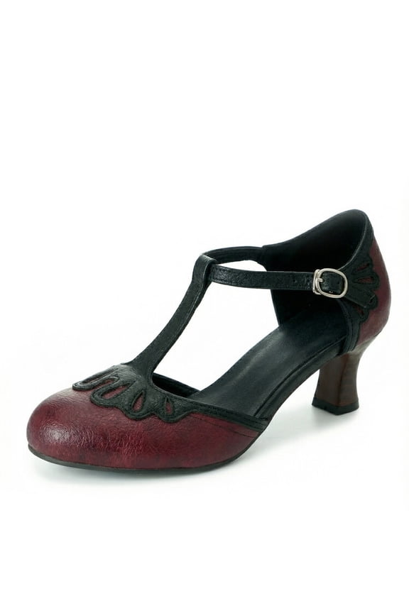 Women's Low Heels Mary Jane Pumps - Adorable Vintage Shoes- Unique Round Toe Design with an Adjustable T Strap