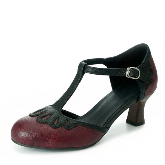 SACFOF Women's Low Heels Mary Jane Pumps - Adorable Vintage Shoes- Unique Round Toe Design with an Adjustable T Strap
