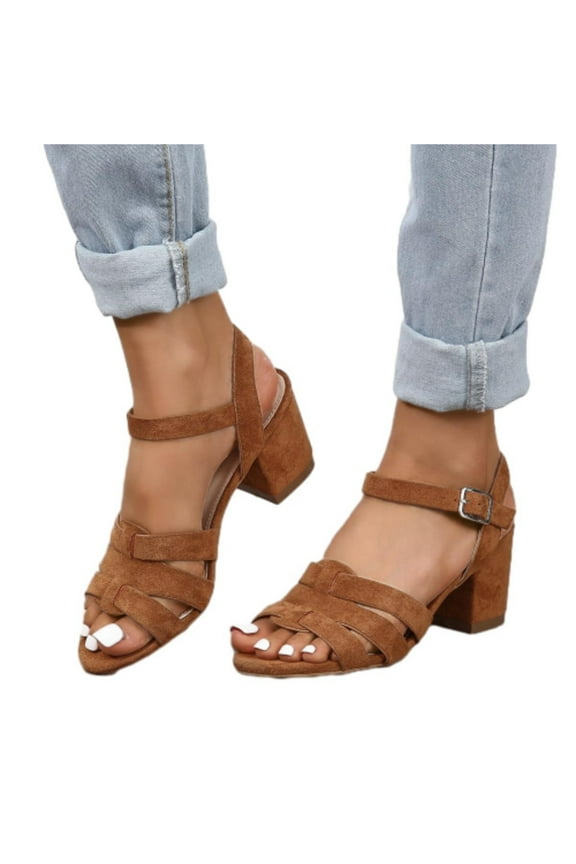 Women's Low Heels for Women Open Toe Ankle Strap Block Chunky Heel Sandals Party Wedding Dress Pumps Shoes