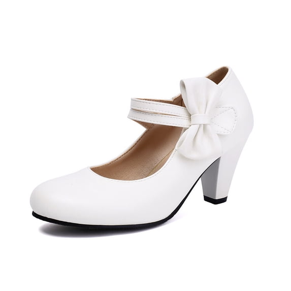 SACFOF Women's Low Kitten Heel Mary Jane Oxfords Pumps Comfortable Ankle Strap Dress Shoes with Bow