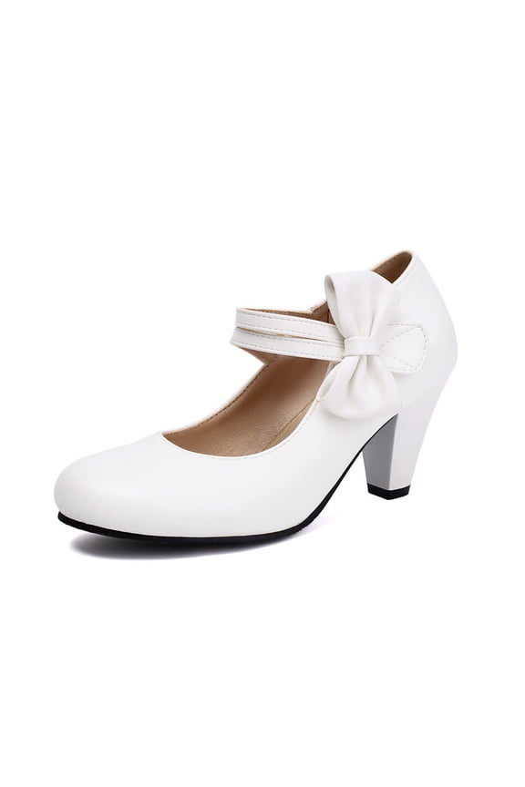 Women's Low Kitten Heel Mary Jane Oxfords Pumps Comfortable Ankle Strap Dress Shoes with Bow