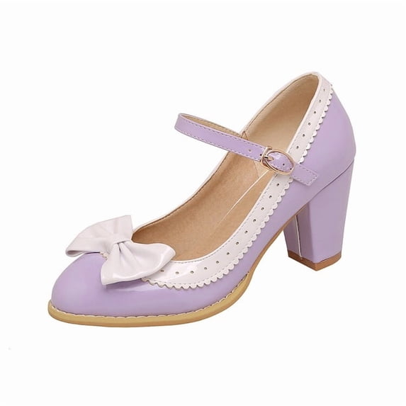 SACFOF Women's Low Kitten Heel Mary Jane Oxfords Pumps Comfortable Ankle Strap Dress Shoes with Bow