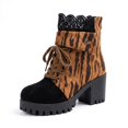 thumbnail image 1 of SACFOF Women's Lug Sole Chunky Block Mid Heel Fashion Ankle Boots Ladies Platform Lace Up Side Zipper Dress Short Booties, 1 of 5