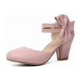 thumbnail image 1 of SACFOF Women's Mary Jane Heels with Bow Retro Closed Round Toe Pumps Sweet Ankle Strap Low Block Heels Chic Bowtie Vintage Dress Wedding Party Office Daily Shoes, 1 of 6