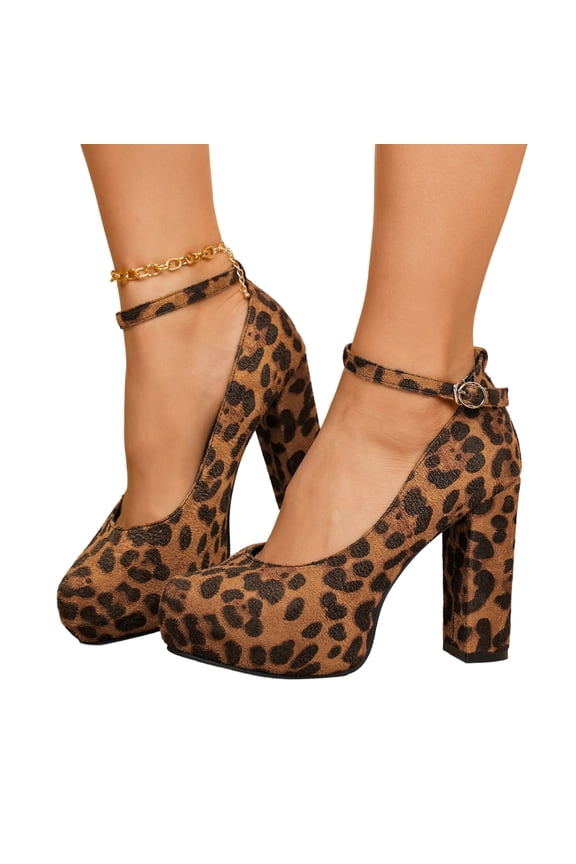 Women's Mary Jane Pumps, Closed Round Toe, Block Heel with Ankle Strap Buckle, 4.12 Inch High Heel