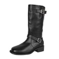 thumbnail image 1 of SACFOF Women's Mid Calf Boots Buckle Fashion Side Zipper Knee High Bootie Round Toe Chunky Heel Solid Suede Knee High Boot, 1 of 7