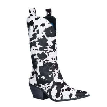 SACFOF Women's Mid Calf Cowboy Boots Pointy Toe Boots Western Cowgirl Boots Chunky Low Heels Knight Boots