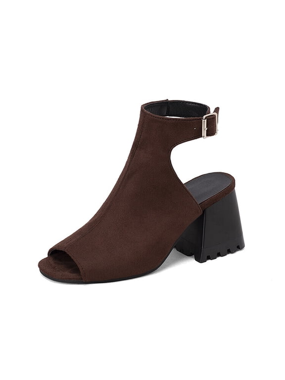 Women's Open Toe Ankle Boots, Chunky Block Heel, Nylon Mesh Upper, Slip-On Sock Booties