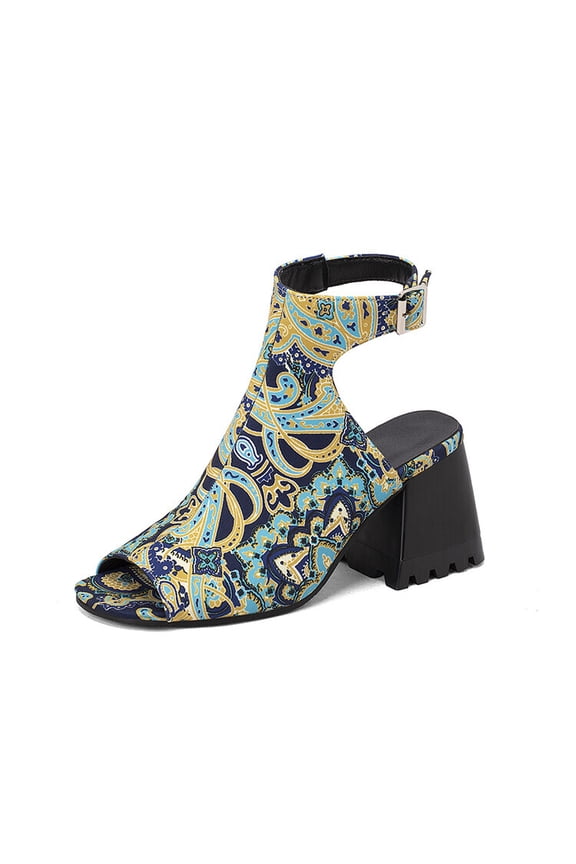 Women's Open Toe Ankle Boots, Chunky Block Heel, Nylon Mesh Upper, Slip-On Sock Booties