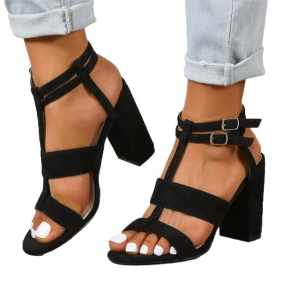 SACFOF Women's Open Toe Ankle Strap High Chunky Heel Sandals Summer Dress Pump Wedding Sandals