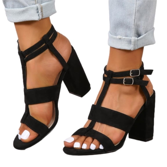 SACFOF Women's Open Toe Ankle Strap High Chunky Heel Sandals Summer Dress Pump Wedding Sandals