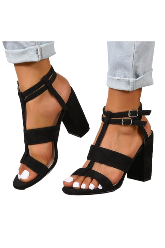 Women's Open Toe Ankle Strap High Chunky Heel Sandals Summer Dress Pump Wedding Sandals