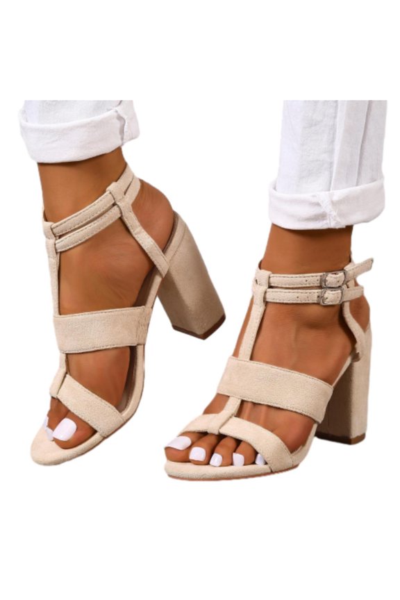 Women's Open Toe Ankle Strap High Chunky Heel Sandals Summer Dress Pump Wedding Sandals
