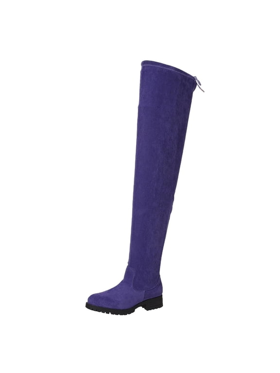 Women's Over The Knee Thigh High Chunky Low Flat Heel Boots Long Stretch Zipper Sexy Fall Fashion Boots Black Red Purple US5-11