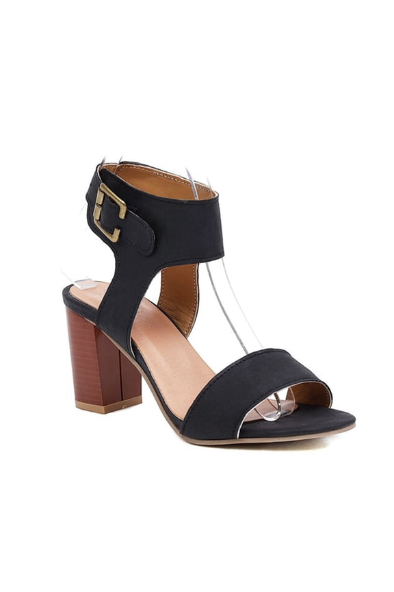 Women's Peep Toe Block High Heel Sandals Suede Cutout Slingback Chunky Heeled Dress Pumps Sandal