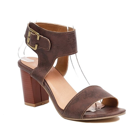 SACFOF Women's Peep Toe Block High Heel Sandals Suede Cutout Slingback Chunky Heeled Dress Pumps Sandal