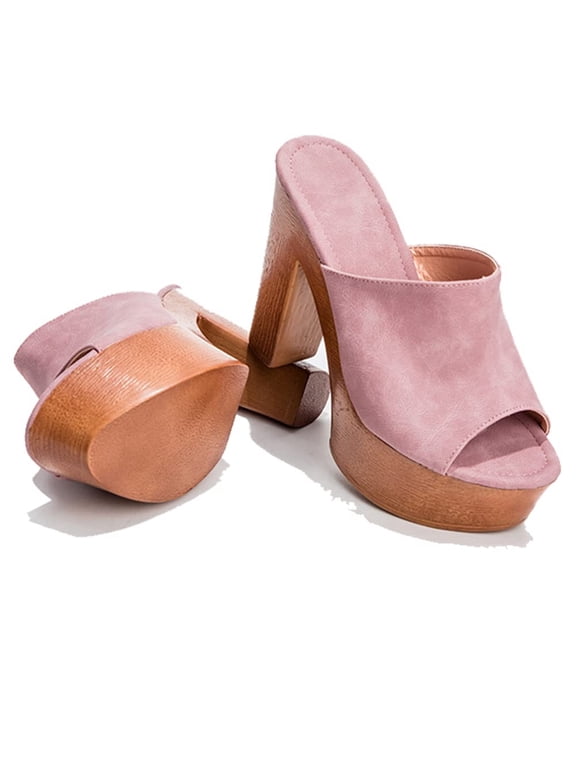 Women's Peep Toe Platform Chunky High Heel Mule Sandals Slip On Wedge Slides Sandals Comfortable Dress Sandals