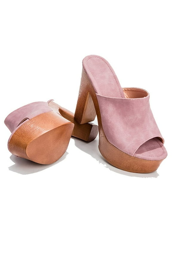 Women's Peep Toe Platform Chunky High Heel Mule Sandals Slip On Wedge Slides Sandals Comfortable Dress Sandals