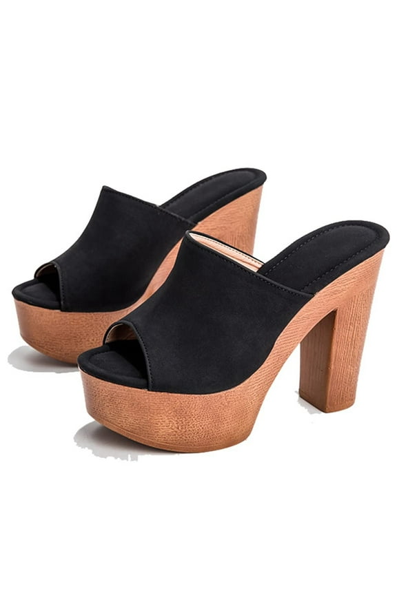 Women's Peep Toe Platform Chunky High Heel Mule Sandals Slip On Wedge Slides Sandals Comfortable Dress Sandals