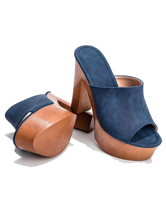 Women's Peep Toe Platform Chunky High Heel Mule Sandals Slip On Wedge Slides Sandals Comfortable Dress Sandals