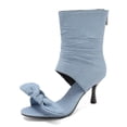 thumbnail image 1 of SACFOF Women's Peep Toe Stiletto Denim Sandals Summer Booties Lace Up Thin Heels Back Zip Tassel Pumps, 1 of 6