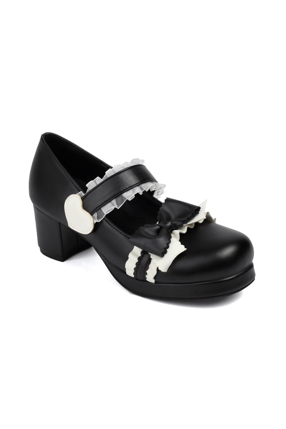 Women's Platform Ankle Strap Chunky Heel Mary Jane Pumps Cute Closed Toe Goth Strappy Bow Lace Party Dress Shoes