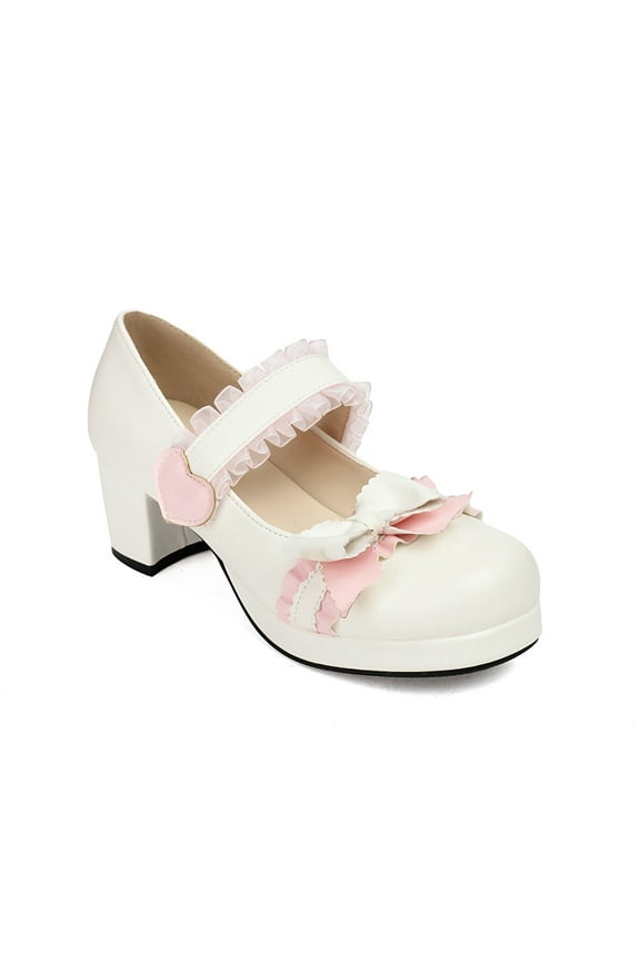 Women's Platform Ankle Strap Chunky Heel Mary Jane Pumps Cute Closed Toe Goth Strappy Bow Lace Party Dress Shoes