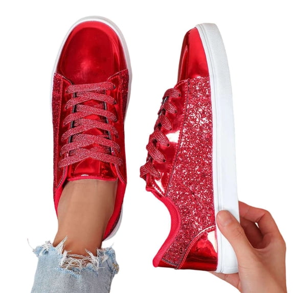 SACFOF Women's Platform Glitter Fashion Sneakers Dressy Sparkly Tennis Shoes Lace up Bling Wedding Bridal Shoes Shiny Sequin Shoes