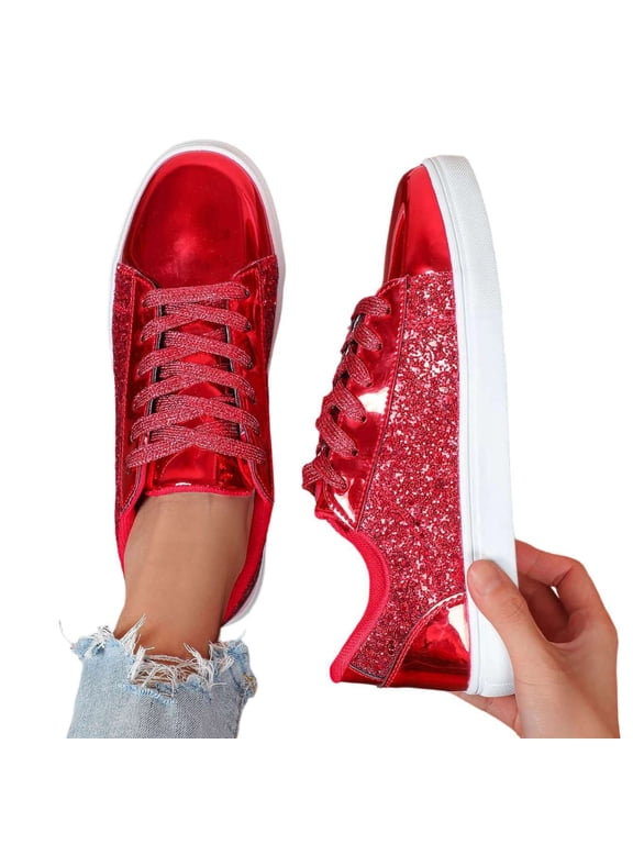 Women's Platform Glitter Fashion Sneakers Dressy Sparkly Tennis Shoes Lace up Bling Wedding Bridal Shoes Shiny Sequin Shoes