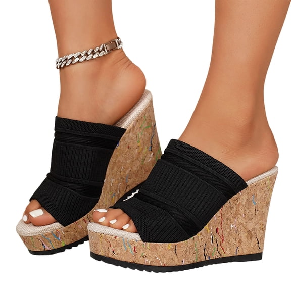 SACFOF Women's Platform Heels Open Toe Slip on Heels for Women High Chunky Block Heel Sandals