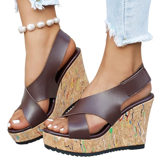 SACFOF Women's Platform Heels Open Toe Slip on Heels for Women High Chunky Block Wedges Sandals Dressy Pumps Shoes