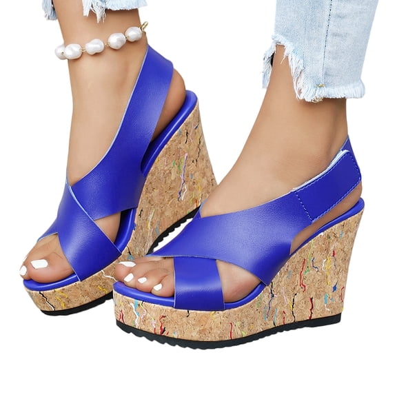 SACFOF Women's Platform Heels Open Toe Slip on Heels for Women High Chunky Block Wedges Sandals Dressy Pumps Shoes