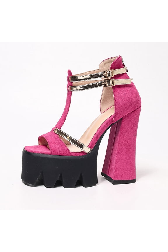 Women's Platform Sandals, Round Open Toe High Heel Sandals, Buckle Ankle Strap Fashion Heeled Sandal for Women Backless Buckle Loafer Ladies Chic Sexy Party