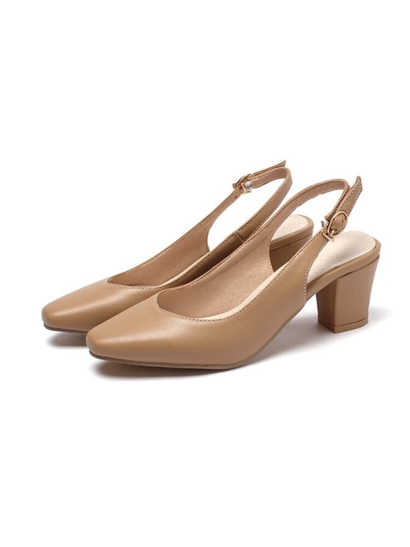 Women's Pointed Toe Block Heel Pumps Slingback Chunky Slip On Low Mid Heel Closed Toe