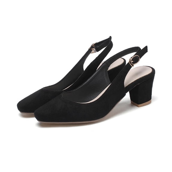 SACFOF Women's Pointed Toe Block Heel Pumps Slingback Chunky Slip On Low Mid Heel Closed Toe
