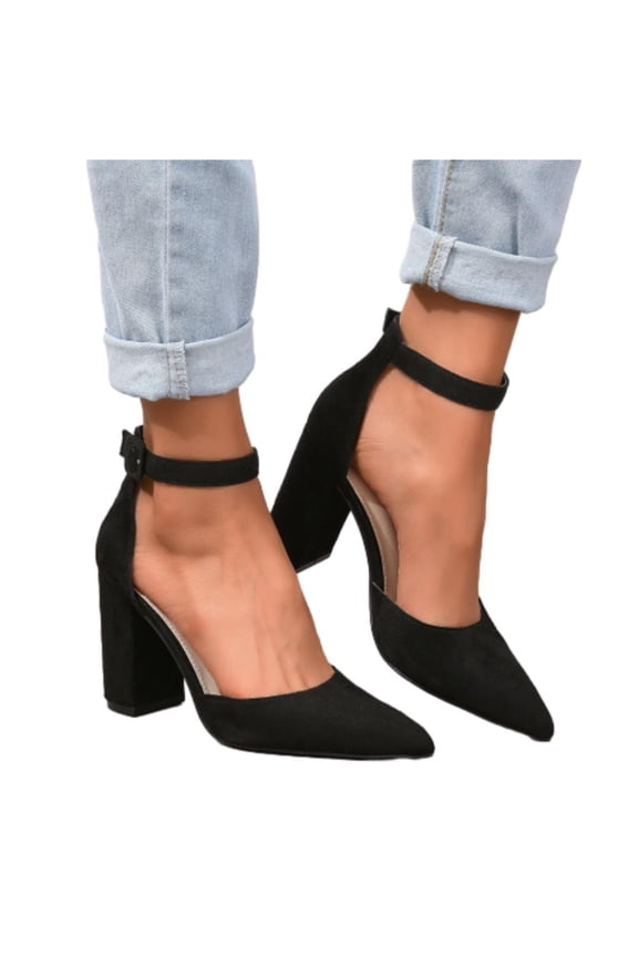 Women's Pumps Shoes Summer Pointed Toe Chunky Heeled Ankle Strap Closed Toe Wedding Party Dress Sandals