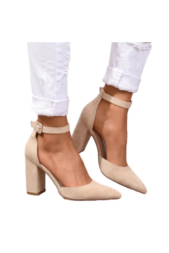 Women's Pumps Shoes Summer Pointed Toe Chunky Heeled Ankle Strap Closed Toe Wedding Party Dress Sandals