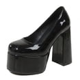 thumbnail image 1 of SACFOF Women's Round Toe Platform Chunky High Block Heel Pumps Leather Slip-On Formal Work Office Dress Shoes, 1 of 6