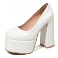 thumbnail image 1 of SACFOF Women's Round Toe Platform Chunky High Block Heel Pumps Leather Slip-On Formal Work Office Dress Shoes, 1 of 6