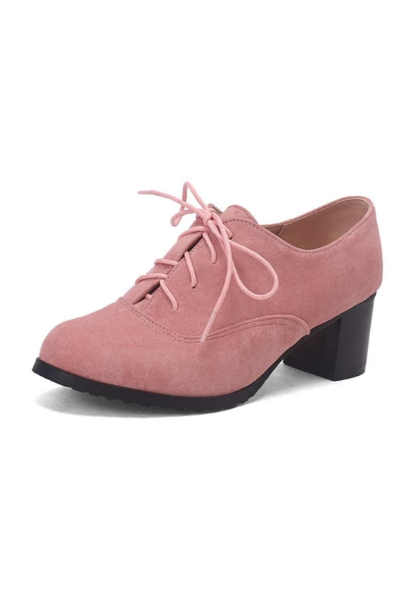 Women's Round Toe Suede Lace Up Half Ankle Booties Chunky Block Heel Dress Short Boots Oxford Shoes