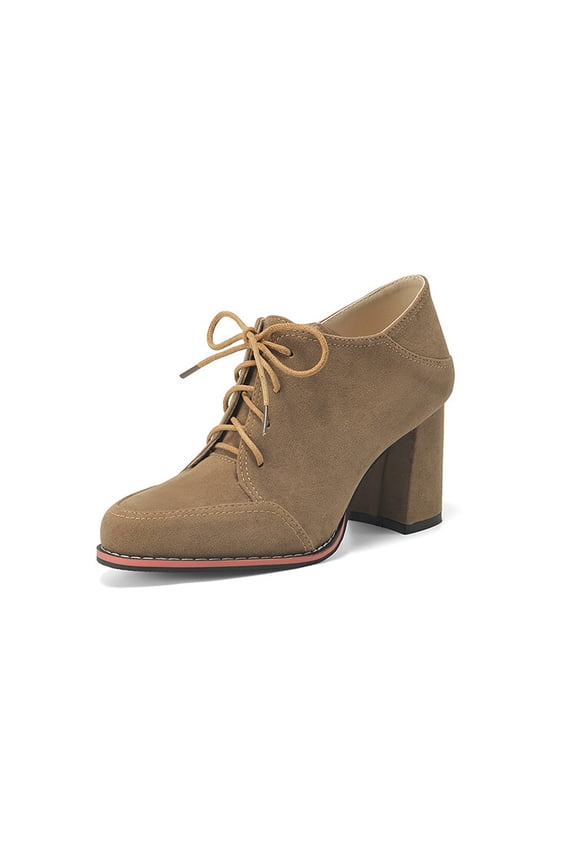 Women's Round Toe Suede Lace Up Half Ankle Booties Comfort Oxfords Shoes Suede Dress Shoes Chunky Mid Heels Ankle Boots