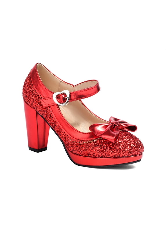 Women's Sequins Glitter Mary Jane Shoes Shine Sparkly Vintage Chunky High Block Heel Women Pumps with Bow and Ankle Strap Rockabilly Cosplay Kawaii Marriage Mary Jane Dress Pumps