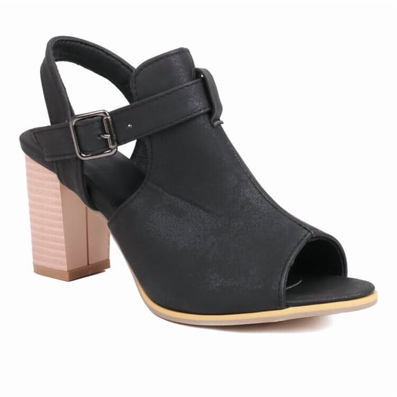 SACFOF Women's Stacked Block Heel Sandals Peep Toe Cutout Buckle Slingback Chunky Dress Mid Heeled Sandal