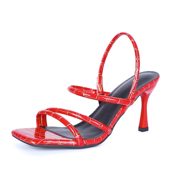 SACFOF Women's Strappy Kitten Heels Square Open Toe Sandals Party Wedding Ankle Strap Shoes