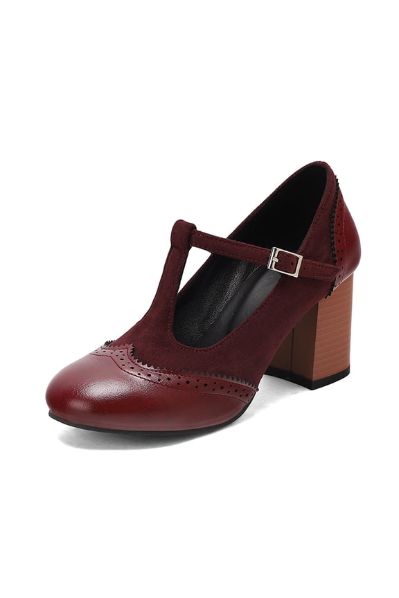 Women's T-Strap Mary Jane Pumps Round Closed Toe Comfortable Low Chunky Block Heel Wedding Dress Evening Party Shoes