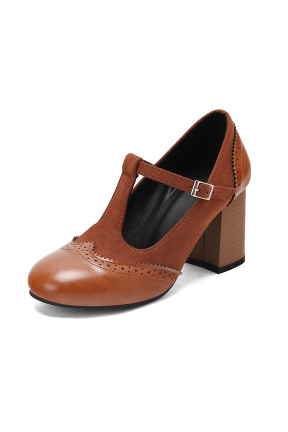 Women's T-Strap Mary Jane Pumps Round Closed Toe Comfortable Low Chunky Block Heel Wedding Dress Evening Party Shoes