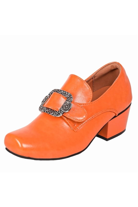 Women's Vintage Block Heel Pumps Square Toe Loafers Medieval Victorian Gothic Ornate Buckle Historical Costume Shoes Halloween Dress Shoes