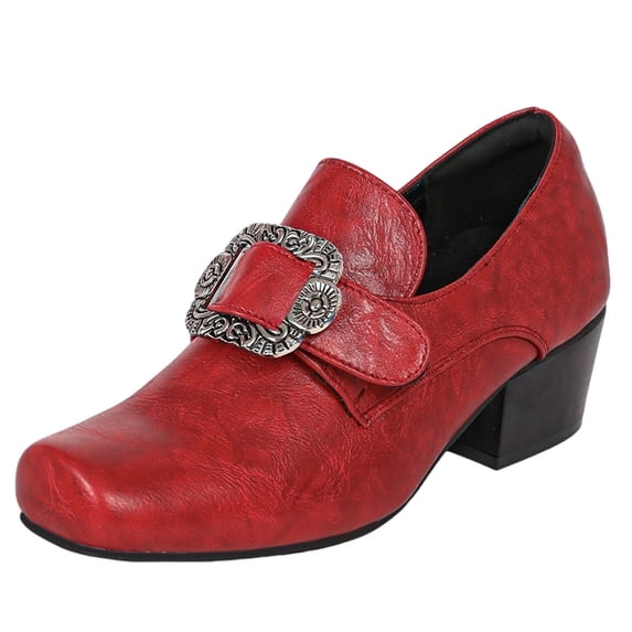 SACFOF Women's Vintage Block Heel Pumps Square Toe Loafers Medieval Victorian Gothic Ornate Buckle Historical Costume Shoes Halloween Dress Shoes